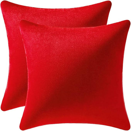 DEZENE Throw Pillow Covers 20x20 Red: 2 Pack Cozy Soft Velvet Square Decorative Pillow Cases for Farmhouse Home Decor