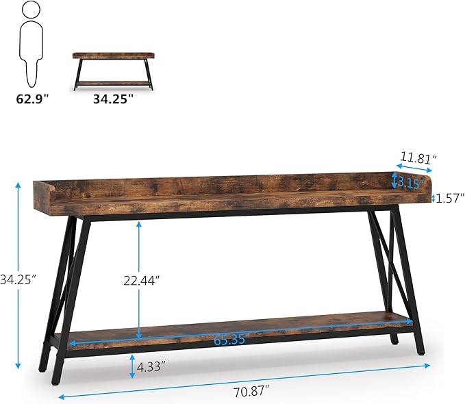 Tribesigns 70.9 inch Extra Long Console Table Behind Couch, Rustic Industrial Sofa Table for Living Room, Narrow Entryway Hallway Long Bar Table
