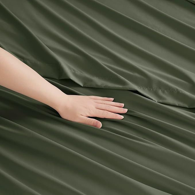 Clara Clark Bed Sheets, Premier 1800 Series Bed Sheet Set, Deep Pocket, Wrinkle, Fade, Stain Resistant, Luxury Soft Bedding Sheets & Pillowcases, Twin, Olive Green