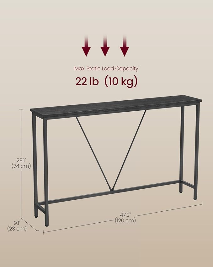 VASAGLE Console Sofa Table, Narrow Entryway Table, for Living Room, Bedroom, Easy Assembly, Charcoal Gray and Ink Black ULNT020B04