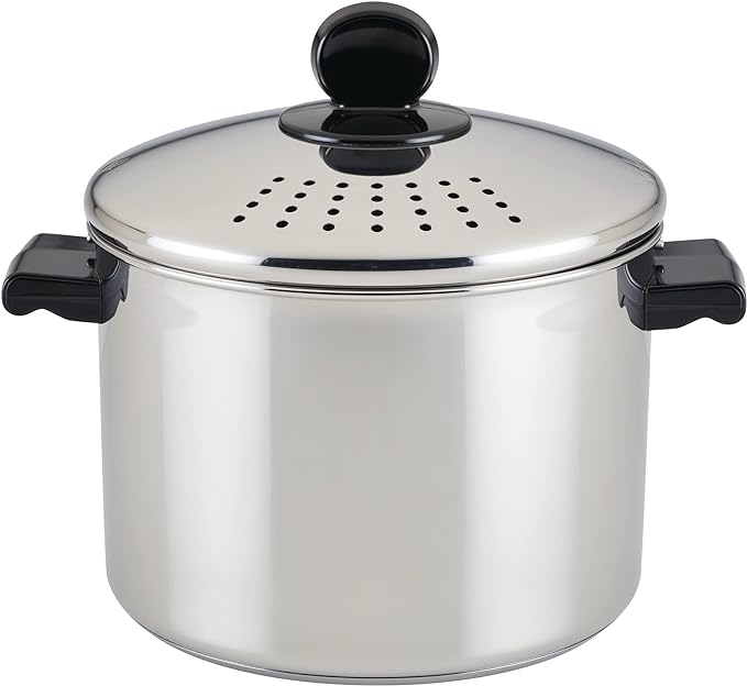 Farberware Classic Series Stainless Steel 8-Quart Covered Straining Stockpot with Lid, Stainless Steel Pot with Lid, Silver