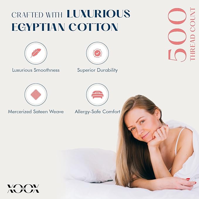 XOOX Linen 100% Cotton Pillowcases Standard/Queen Size Set of 2-500 Thread Count Pillowcases, Soft Cooling Pillow Cases for Sleeping, Pillow Covers for Standard/Queen Pillows - Silver Grey