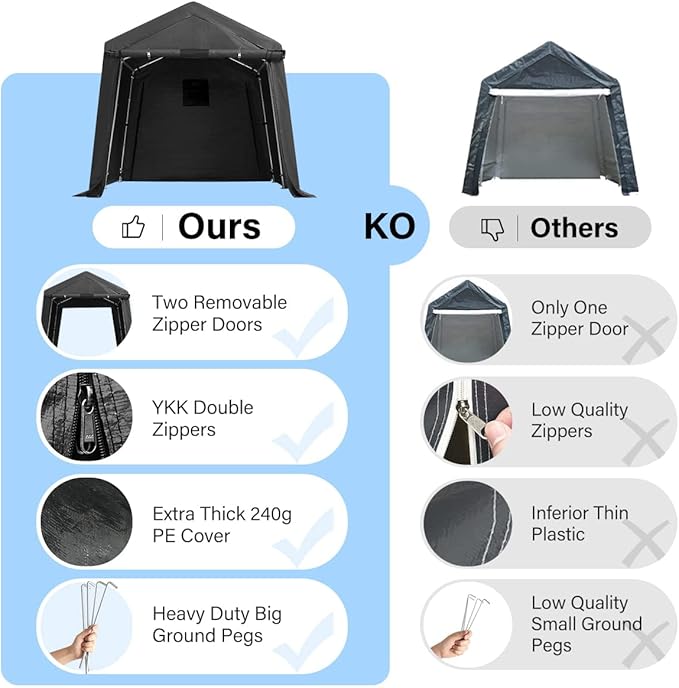 ADVANCE OUTDOOR 8x8 ft Storage Shelter Garage Tent with 2 Roll up Doors & Vents Outdoor Portable Carport for Motorcycle ATV Anti-UV Snow Resistant Waterproof, Gray