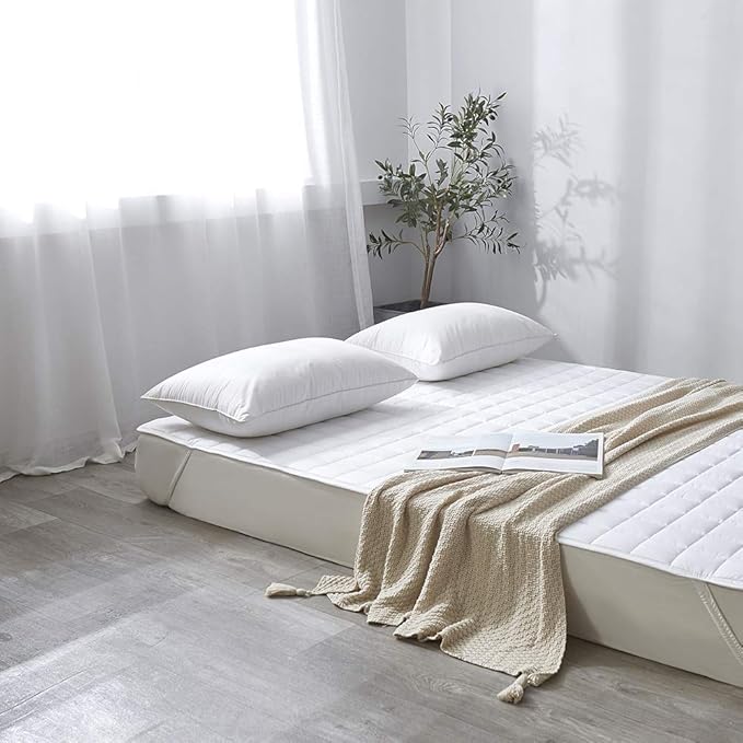 Twin Size Microfiber Mattress Pad ProtectorTopper,Breathable Cover with Elastic Straps (8"-18" Fitted Deep Pocket) White Color