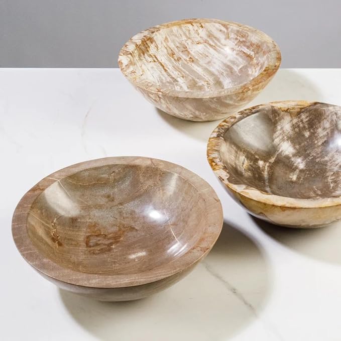 KALIFANO - 9" Brown Small Petrified Wood Bowl, Hand-carved, Timeless, Unique, and Elegant Decor Accent, Office or Home Decor