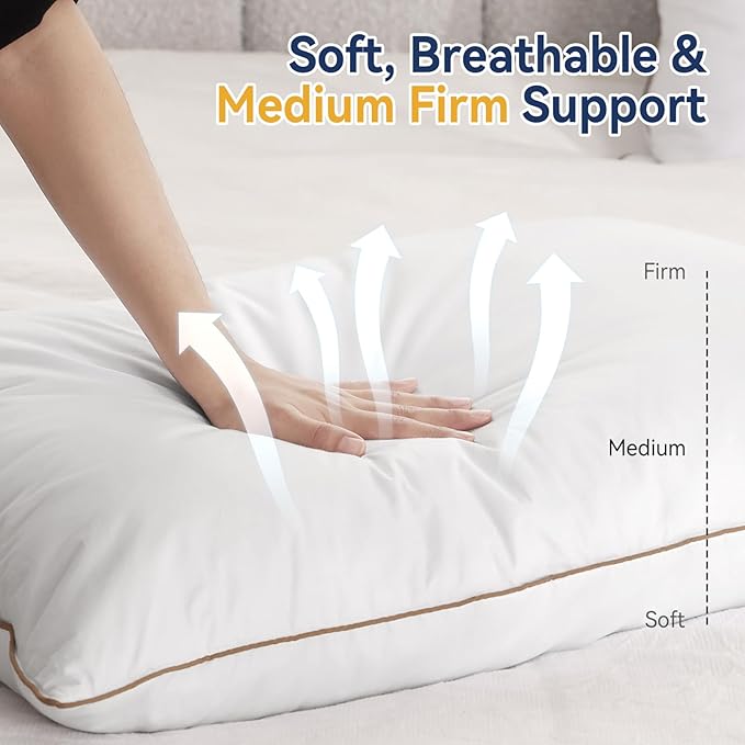 Peace nest Bed Pillows Standard Size 20x26 Inches Set of 2 Made in USA Goose Feathers and Down with Cotton Cover Hotel Collection Luxury Soft Sleeping White Pillow