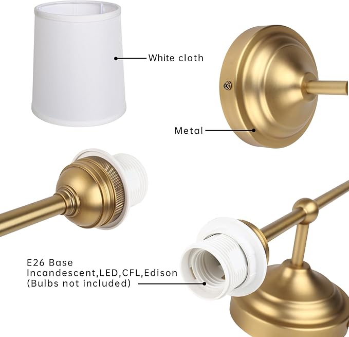 Antique Finish Sconce Wall Lighting Fixture with White Fabric Shade, E26 Hardwired Indoor 1-Light Wall Mounted Lamp for Living Room Bedside Nightstand Light Vanity Bathroom