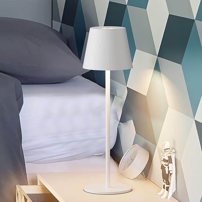 2-Pack White Cordless Table Lamp,Rechargeable LED Desk Lamp,5000mAh Battery Operated Lamp,3000K Warm Light Stepless Dimming,IP54 Waterproof Portable Table Light for Restaurant/Camping,White