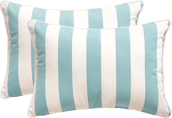 Decorative Patio Throw Pillows Pack of 2 Water Resistant Pillow Set of 2(18" x 12") Double Printed Rectangle Pillow for Outdoor Sofa&Chair,Light Blue Stripes
