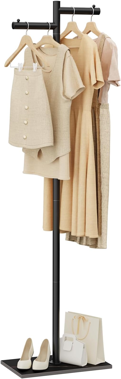 Garment Rack, Freestanding Metal Coat Racks, Z-shaped Coat Tree with Natural Rock Base, for Bedroom, Office, Hallway, Entryway, Living Room, 68.9in, Black