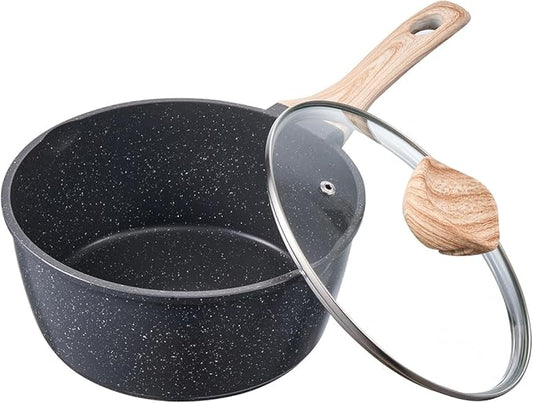 VEVOR 2.5 QT Saucepan, Nonstick Saucepan with Tempered Glass Lid, Multipurpose Cooking Sauce Pot with Detachable Handle, Sauce Pan Small Kitchen Cooking Pot with Coating, Induction Compatible, Black