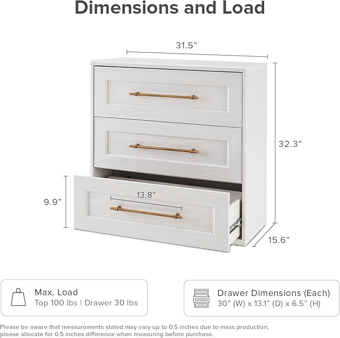 mopio Blake 3 Drawer Dresser for Bedroom, Chest of Drawers, Wood Dresser Organizer, Modern Farmhouse, Tall Night Stand, Enhanced Safety, Sturdy Compliant (2, White Oak, One Size)