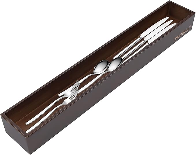 Bamboo Narrow Organizer,Kitchen Utensil Organizer Silverware Tray,Cutlery Holder, Wood Storage Box for Flatware, Makeup, Bathroom, Office Desk(20 * 3 * 2,Nut-brown)