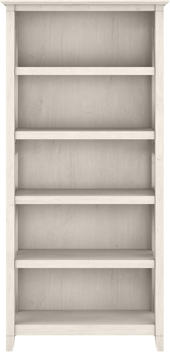 Bush Furniture Tall 5 Shelf Bookcase for Living Room or Home Office, Large Bookshelf, Modern Farmhouse Style, Key West Collection, Linen White Oak