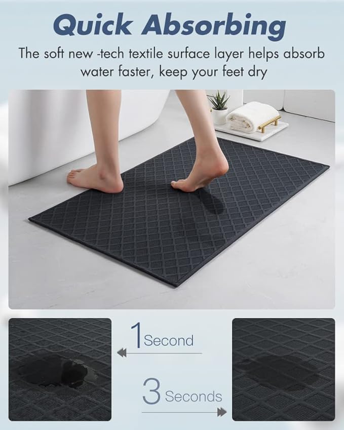 AMOAMI Ultra Thin Bathroom Rugs, Rubber Backed Bath Mats for Bathroom Non Slip, Absorbent Bathroom Mat for Floor, Shower, Sink(20"x 32", Black)
