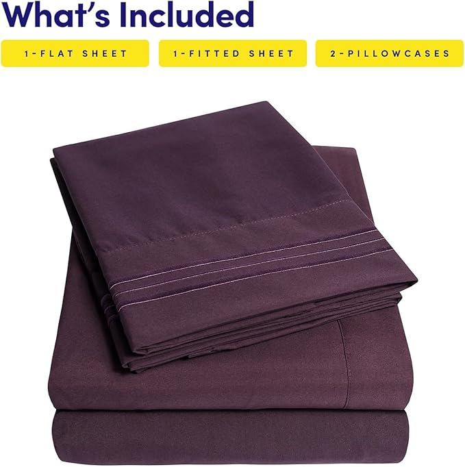 1500 Supreme Collection California King Sheet Sets Purple- Luxury Hotel Bed Sheets and Pillowcase Set for California King Mattress - Extra Soft, Elastic Corner Straps, Deep Pocket Sheets Purple