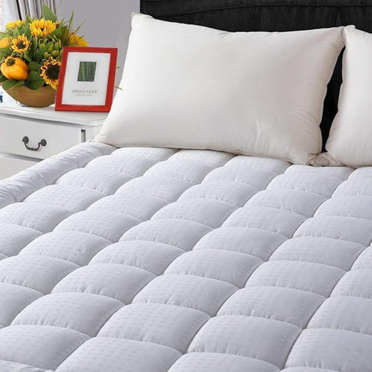 LEISURE TOWN Mattress Pad California King Size Soft Cotton Mattress Cover,Quilted Fitted Mattress Topper with Deep Pocket fits 8-21 inch Mattress,Breathable Fluffy Pillow Top,White