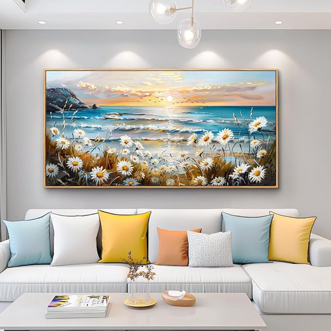 PHAOHUAXM Large Canvas Wall Art Flowers Farmhouse Bedroom Wall Painting Wall Decor For Living Room Office Marine Landscape Print Nature Beach picture Artwork Poster Modern Home Decorations 24x48 In
