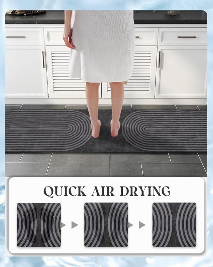 MontVoo -Bath Mat-Non Slip Thin Bathroom Rugs Fit Under Door- Quick Dry Absorbent Faux Suede Surface Grey Bathroom Floor Mats-Shower Rug for in Front of Bathtub Shower Dark Grey Arched 17x59