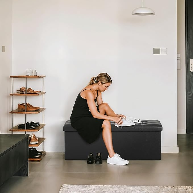 Storage Ottoman Bench, 43 Inch Ottoman Foot Rest, End of Bed Bench, Storage Chest, Load 700 lb, for Living Room, Bedroom, Entryway, Black