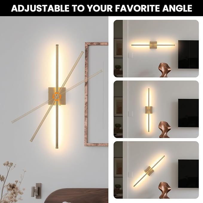 Battery Operated Wall Sconces Set of 2, 11000mAh Rechargeable Brushed Bronze Wireless Wall Lights, 350°Rotate Dimmable Wall Lamp with Remote, 3 Color Temperatures, for Bedroom, Living Room, Hallway