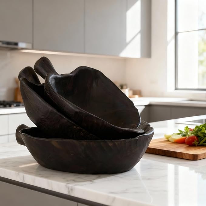 Solid Wood Fruit Bowl - Natural Vintage Grain - Single-Handle Design - Naturally Formed - Each Bowl Features a Unique Shape