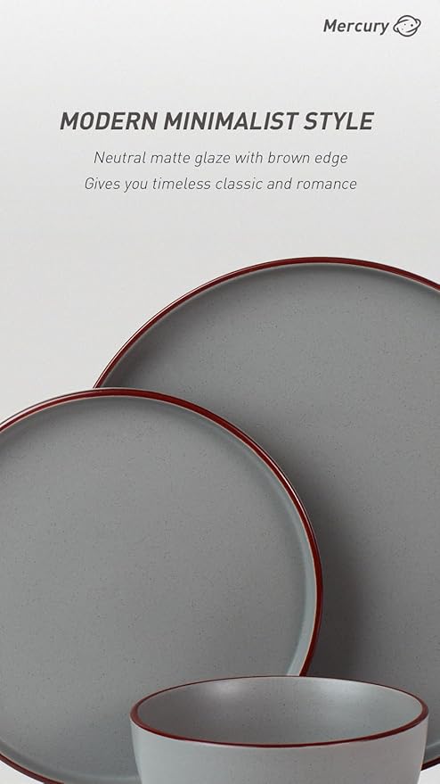 Famiware Mercury Plates and Bowls Sets, 18 Pieces Stoneware Dinnerware Sets, Dishes Set for 6, Microwave and Dishwasher Safe, Dark Grey