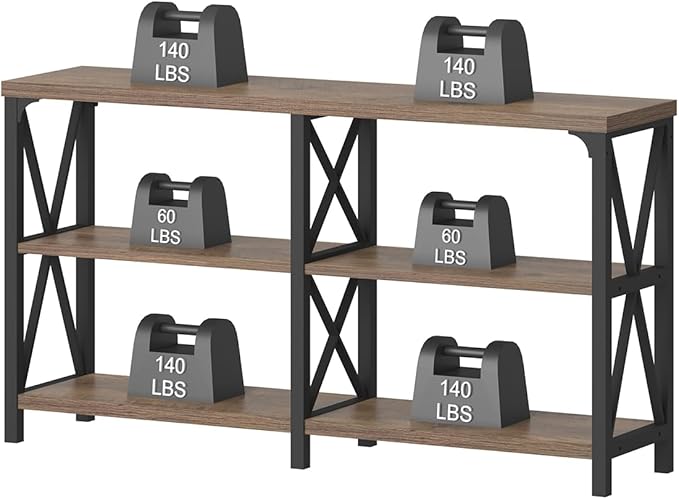 IBF Rustic Console Table, Industrial Wood and Metal Sofa Table, Hallway Entry Table for Home Living Room, Barnwood Foyer Accent Entryway Table with Retro Vintage Storage Shelf, Rustic Oak, 55 Inch