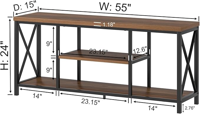 FOLUBAN Modern Entertainment Center for TVs up to 65 Inch, Rustic Wood Television Stands, Industrial TV Console and TV Cabinet for Living Room, Farmhouse TV Table for Bedroom, 55 Inch Walnut