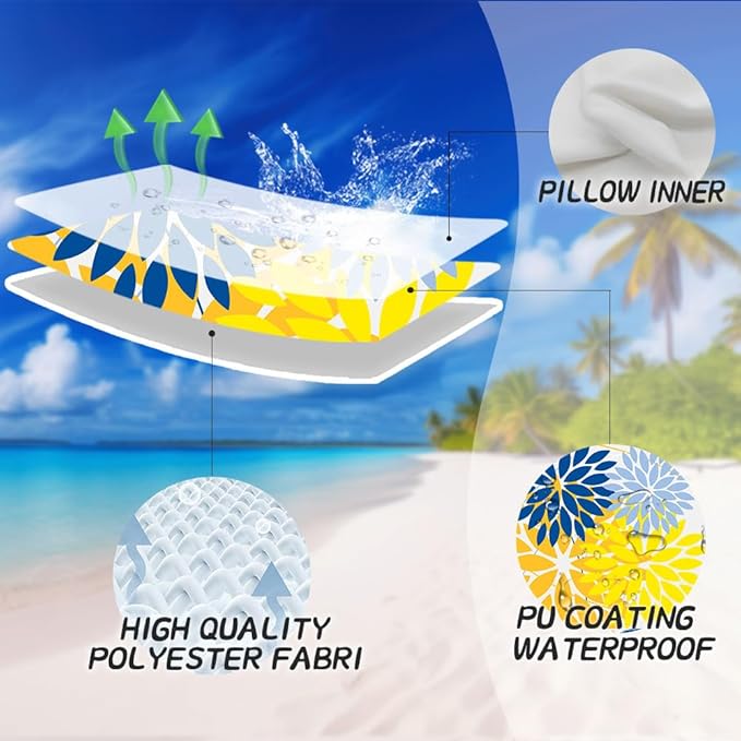 DFXSZ Outdoor Pillow Covers 16x16 Inch Set of 2 Yellow Blue Flower Decorative Waterproof Spring Summer Outdoor Pillow Covers for Patio Funiture Garden Couch 168E16