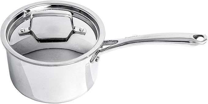 BergHOFF Professional Tri-ply 18/10 Stainless Steel Saucepan 8" 3 Qt. Safe Grip Handle Matching Lid Induction Cooktop Measurement Markings Inside Fast & Even Heat Oven Safe