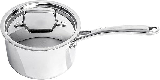 BergHOFF Professional Tri-ply 18/10 Stainless Steel Saucepan 8" 3 Qt. Safe Grip Handle Matching Lid Induction Cooktop Measurement Markings Inside Fast & Even Heat Oven Safe