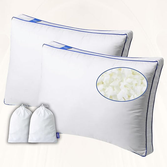 Adjustable Premium Memory Foam Pillow, Standard Set of 2-26x18 inches, 400 TC Organic Cotton Cover with Down Alternative Plush Padding, Designed for Stomach, Back, & Side Sleepers