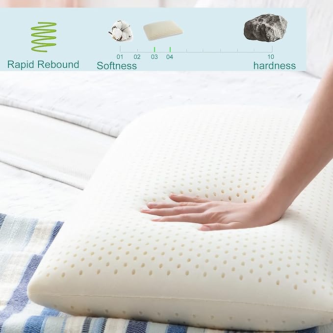 100% Talalay Latex Pillow, Natural Latex Sleeping Bed Pillow - Luxury Soft King Size Pillow for Side, Back, and Stomach Sleepers - Removable Breathable Cotton Cover