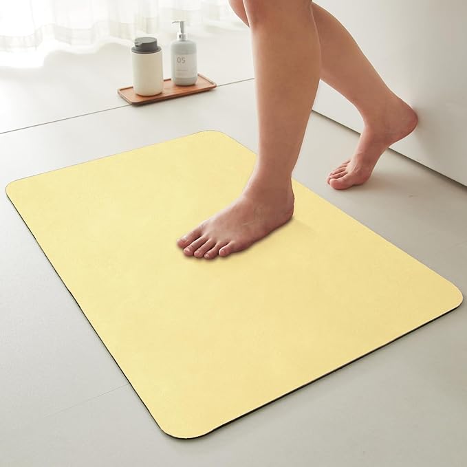 Bathroom Mat Quick Dry, Bathroom Rugs Non Slip Washable Thin Absorbent Bath Mat Fits Under Door Bathroom Floor Mat Perfect for Bath, Shower, or Sink 36"x48" Light Yellow