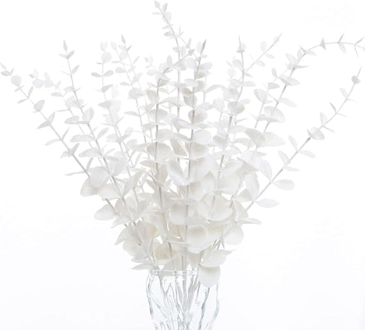 18pcs White Eucalyptus Stems Greenery Stems Fake Leaves Artificial Flowers Bouquet Faux Branches Centerpiece Flores Plants for Home Party Decor Wedding Decoration