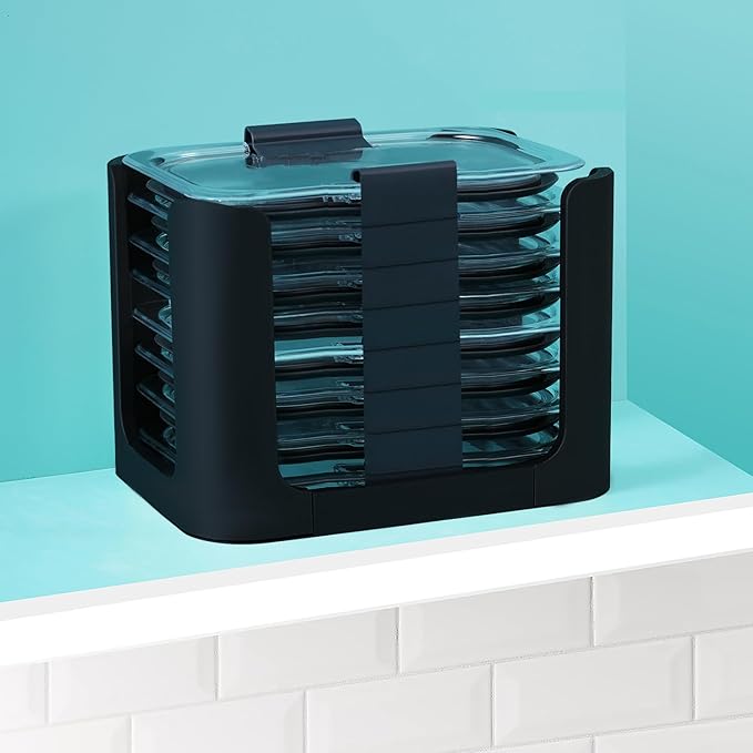 Food Container Lid Organizer for Rubbermaid Brilliances nap-on lids, Lid Organizer for Kitchen Cabinet Storage (3-Piece) - Holds 24 Lids for 4.7 Cup, 3.2 Cup, 1.3 Cup & 0.5 Cup Containers (Black)