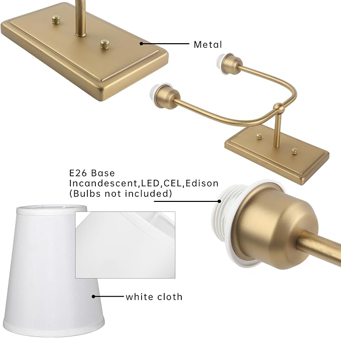 Vintage 2-Lights Wall Sconces with Funnel White Fabric Shades, Double Head Bathroom Vanity Lights Fixture, Indoor Wall Lamps for Bedroom Living Room Hallway Stairway