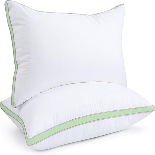 viewstar Bed Pillows Standard Size Set of 2, Hotel Cooling Down Alternative Gusseted Pillows for Side, Back, or Stomach Sleepers, Green