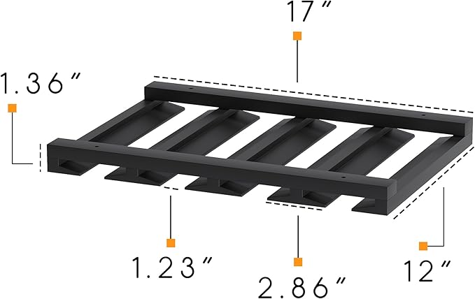 Rustic State Eze 4 Sectional Under Cabinet Mount Wood Stemware Rack Hanging Shelf Glassware Holder Bar Organizer with up to 12 Wine Glass Storage 12 Inch Deep - Black