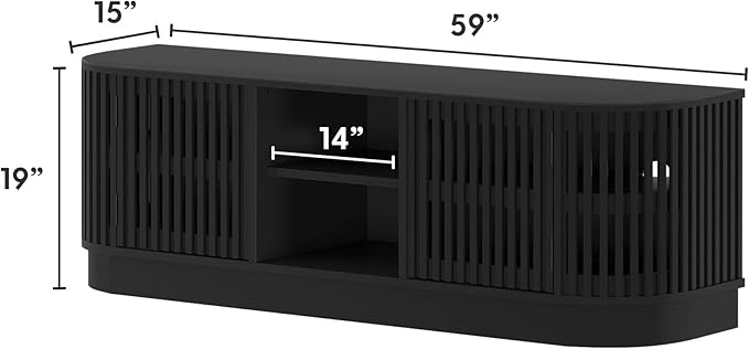 Plank+Beam Contour Wood TV Stand, Solid Wood Entertainment Console with Storage, 59" L x 16" W x 19" H, Black