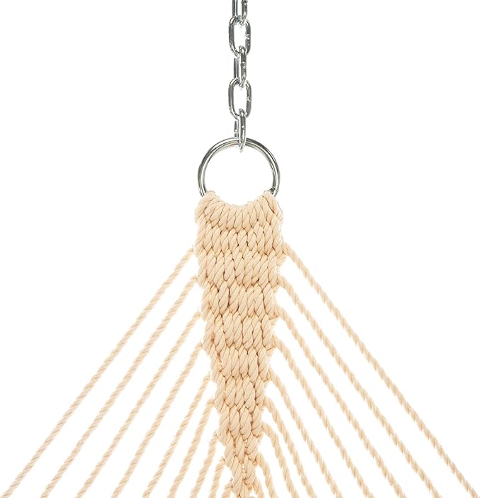 Original Pawleys Island 14DCOT Deluxe Oatmeal DURACORD Rope Hammock with Free Extension Chains & Tree Hooks, Handcrafted in The USA, Accommodates 2 People, 450 LB Weight Capacity, 13 ft. x 60 in.