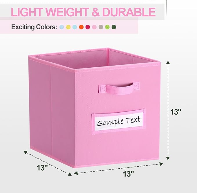 artsdi 13x13 storage cube bins (Set of 10) Foldable Fabric storage cubes with 10 Labels Window Cards & a Pen,13 inch cube storage bins,Closet Organizers for Shelves,Cubby Organizer Boxes,Light Pink