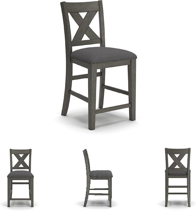 Signature Design by Ashley Caitbrook Casual Counter Height Dining Table and Upholstered Bar Stools with Nailhead Trim, Set of 7, Gray