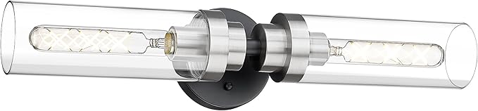 Emak 22 Inch Black and Brushed Nickel Vanity Lights for Mirror, Modern Bathroom Light Fixtures with Clear Glass Shade, 2-Light Wall Sconce Light for Bathroom, Bedroom, Hallway, VL085-BKBN-2