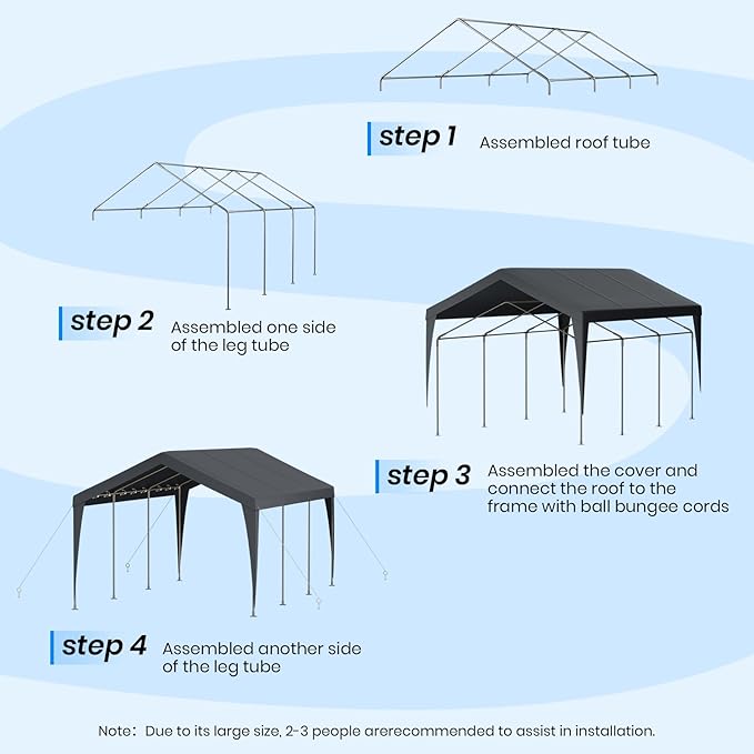 Carport 12x20 Heavy Duty Portable Garage,Galvanized Frame Carport Canopy,Portable Garages and Shelters with 8 Leg&4 Wind Rope,Car Tent Garage with All-Season Tarp for Truck Boat,Without Sidewall,Grey