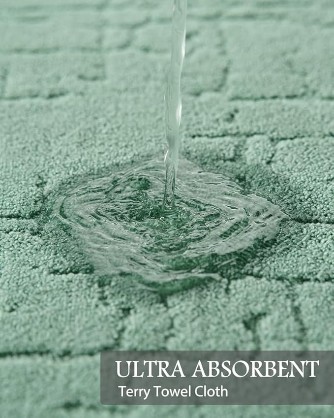 AMOAMI-Bath Mat-Absorbent Quick Dry Bathroom Floor Mats-Washable Rubber Backing Bath Mats for Bathroom Rugs Fit Under Door-Bath Rug for in Front of Sink Bathtub Shower Room, Moss 24''x48''