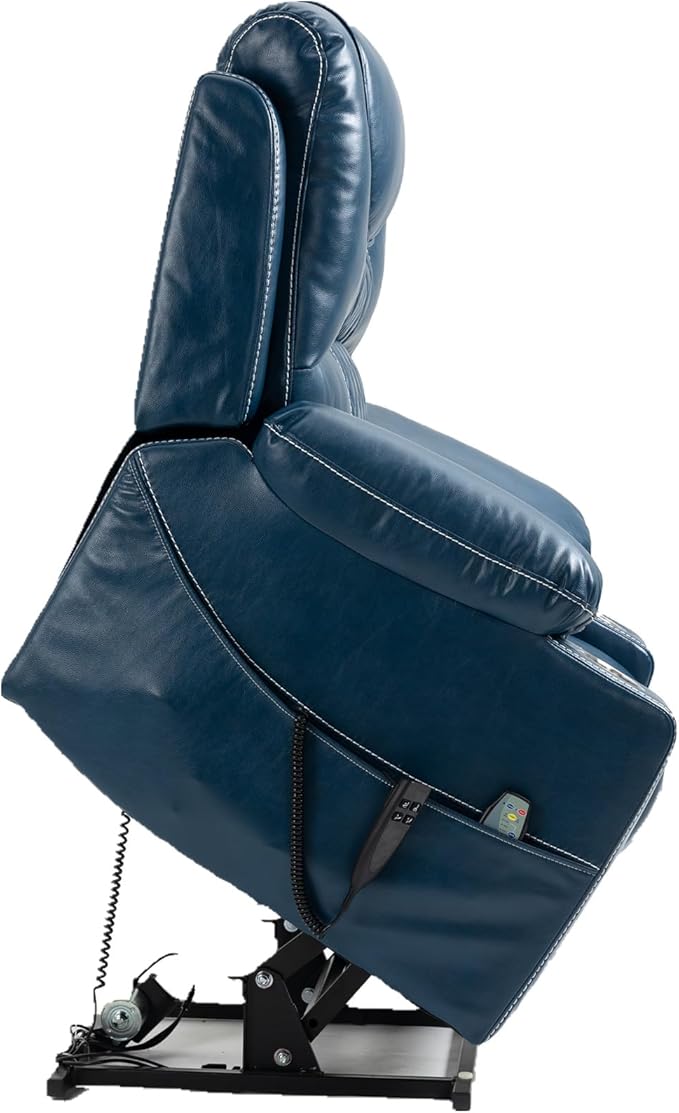 Heavy Duty Power Lift Chairs Recliners with Heater and Massage for Elderly, Big and Tall Recliners 400lbs Suitable for People Up to 6Ft (Blue Leather)