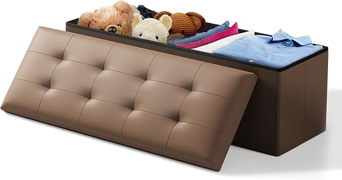 Storage Ottoman Bench, 43 Inch Ottoman Foot Rest, End of Bed Bench, Storage Chest, Load 700 lb, for Living Room, Bedroom, Entryway, Brown