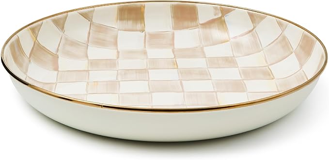 MACKENZIE-CHILDS Enamel Abundant Bowl, Decorative or Serving Bowl, 13-Cup Capacity, Brown-and-White Mocha Check